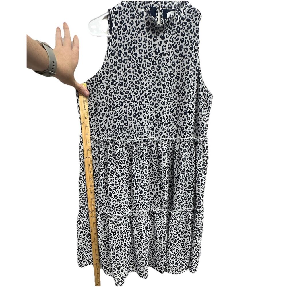 Mud Pie Womens Dress Size Medium Ruffle Neck Navy Blue Leopard Tiered - Picture 4 of 10